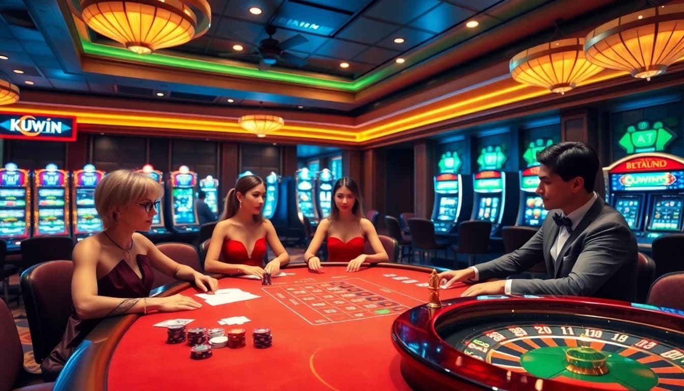 Kuwin's thrilling poker scene showcasing dynamic gameplay with vibrant casino elements.
