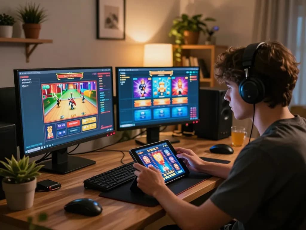 Person enjoying online b52 slots at home, showcasing tablet gaming setup in cozy environment