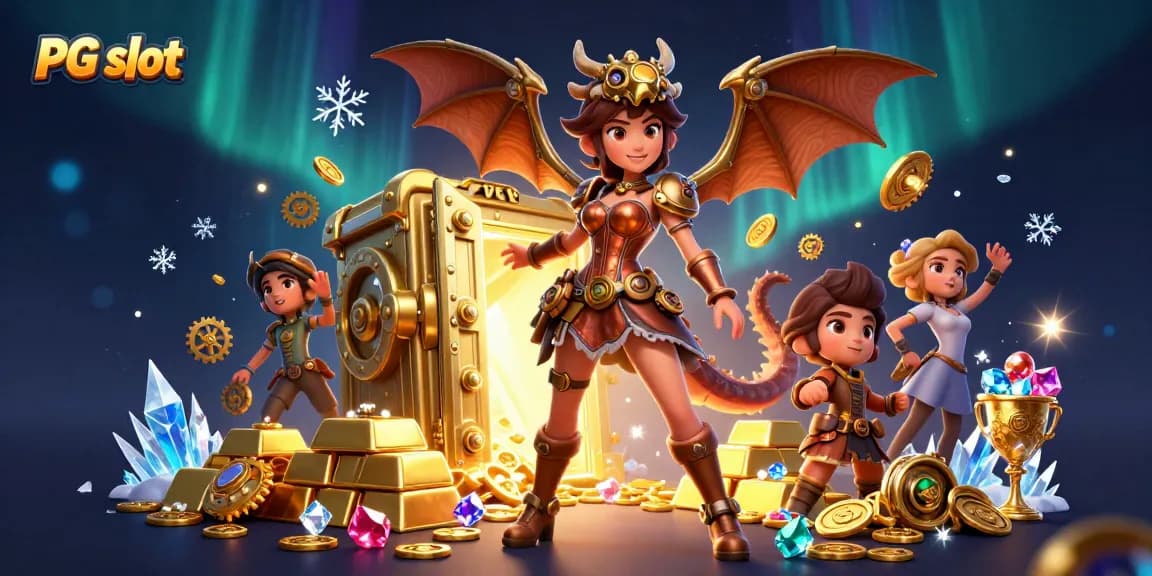Experience thrilling PG slot action with steampunk characters amidst golden treasures and dynamic game elements.
