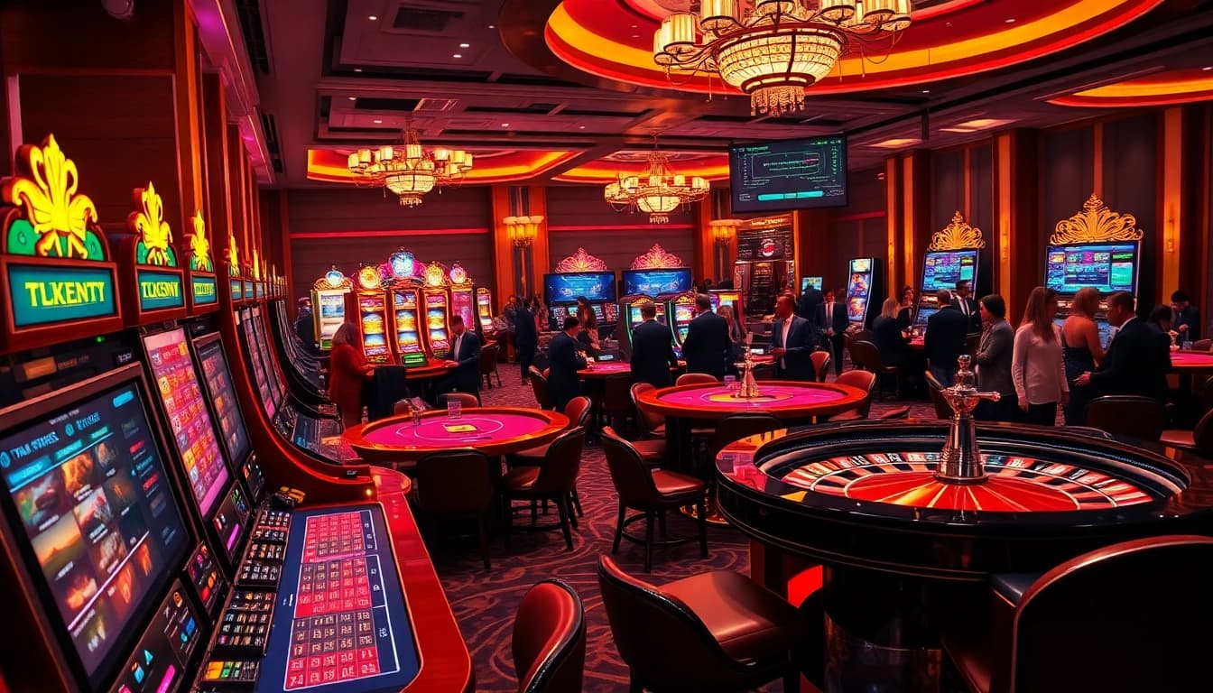 Nohu-themed gambling scene with luxurious casino elements like poker tables and slot machines.