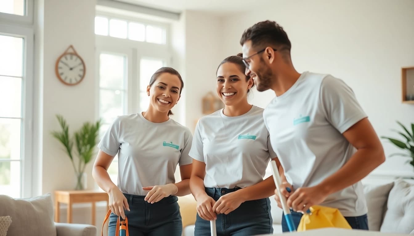 Cleaning Service team efficiently tidying a beautifully organized home, showcasing professionalism and care.