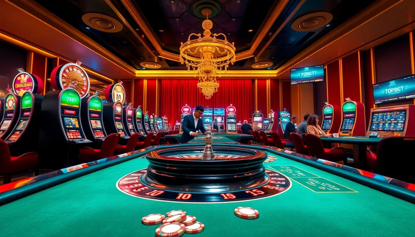 Experience thrilling casino action at 7upbet with poker chips and roulette wheels.