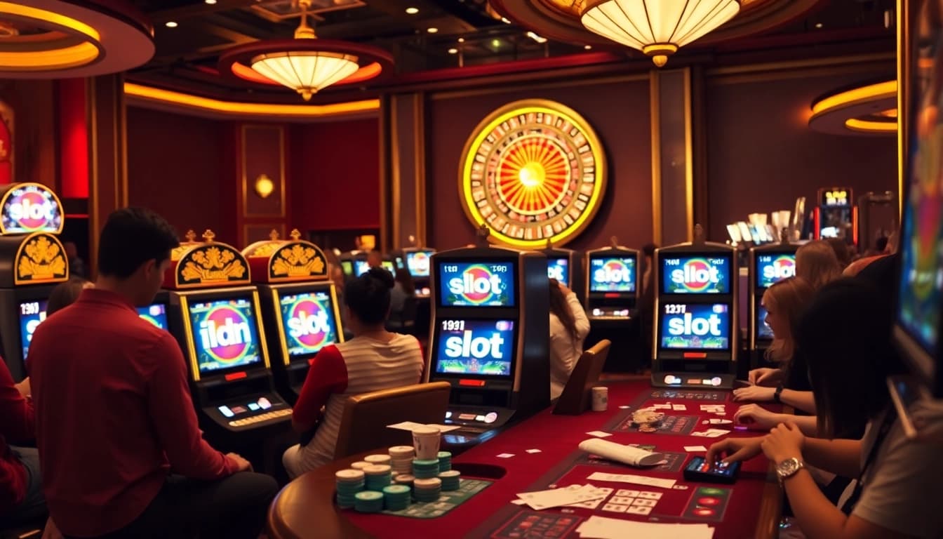Experience excitement at an idn slot gaming table in a luxurious casino.
