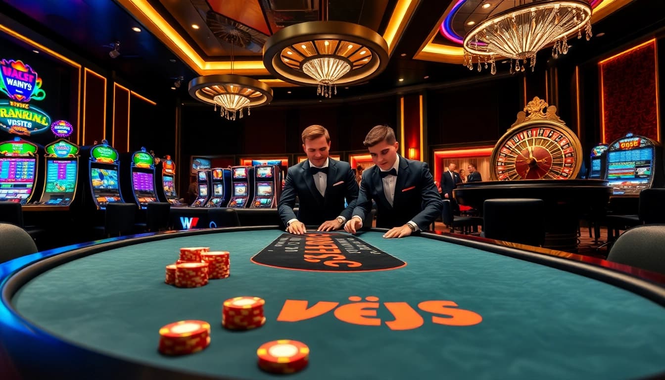 KJC poker players engaging in an exciting game at a luxurious casino table.