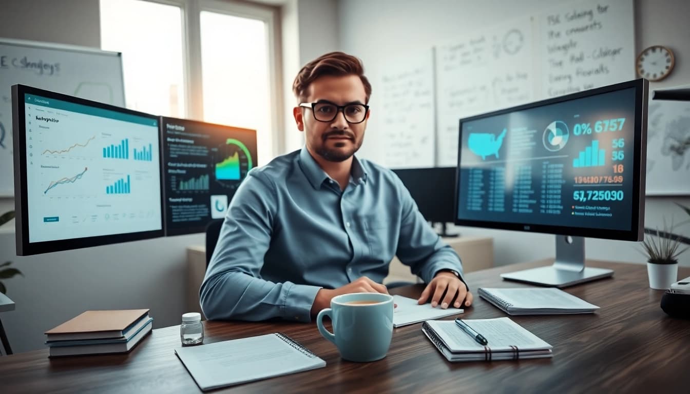 SEO expert Malaysia analyzing digital data in a professional office setting.