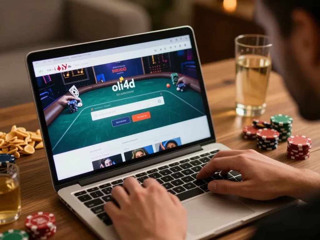 Engaging with oli4d login for online casino gaming with poker interface visible.