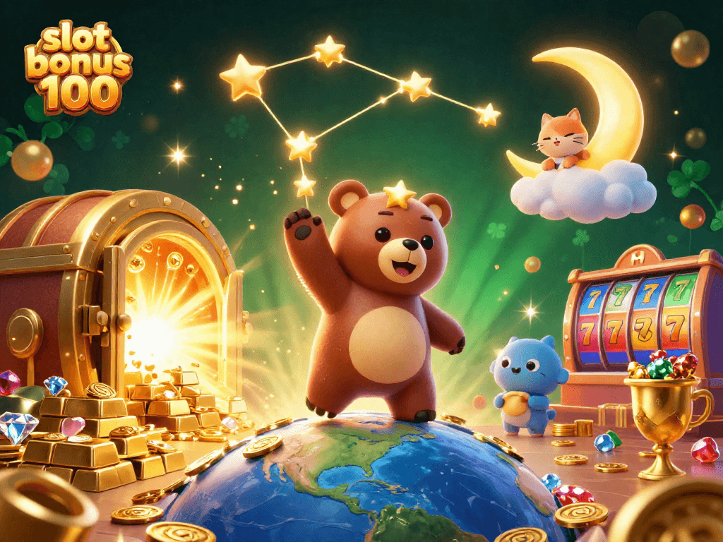 Experience winning thrills with slot bonus 100 in a vibrant casino-themed illustration.