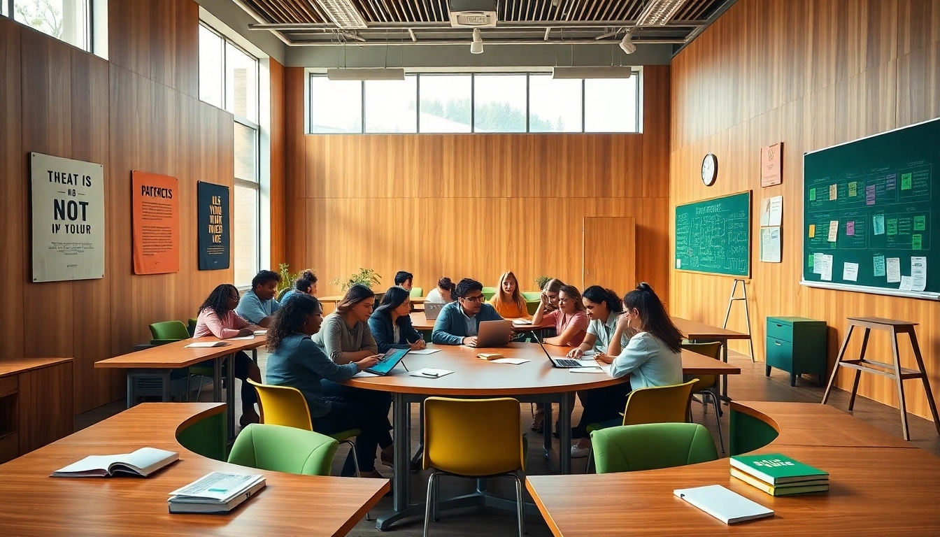 Engaged students collaborating in vibrant class environment to enhance their Education experience.