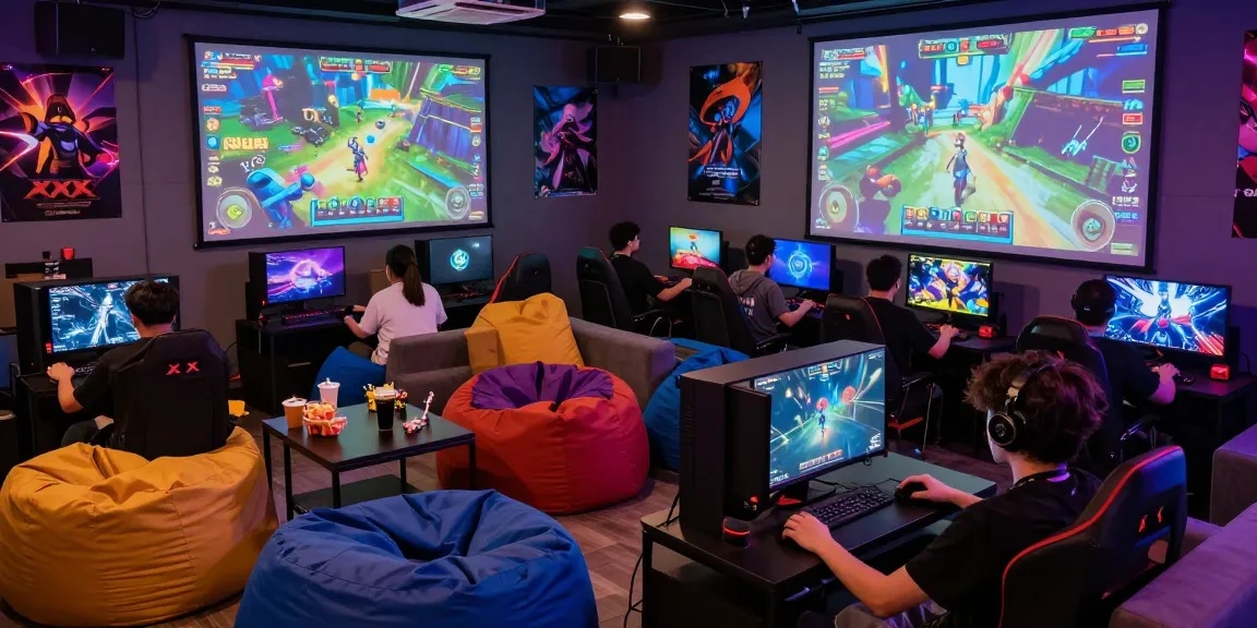 Diverse players enjoying interactive xxx games in a vibrant gaming lounge.