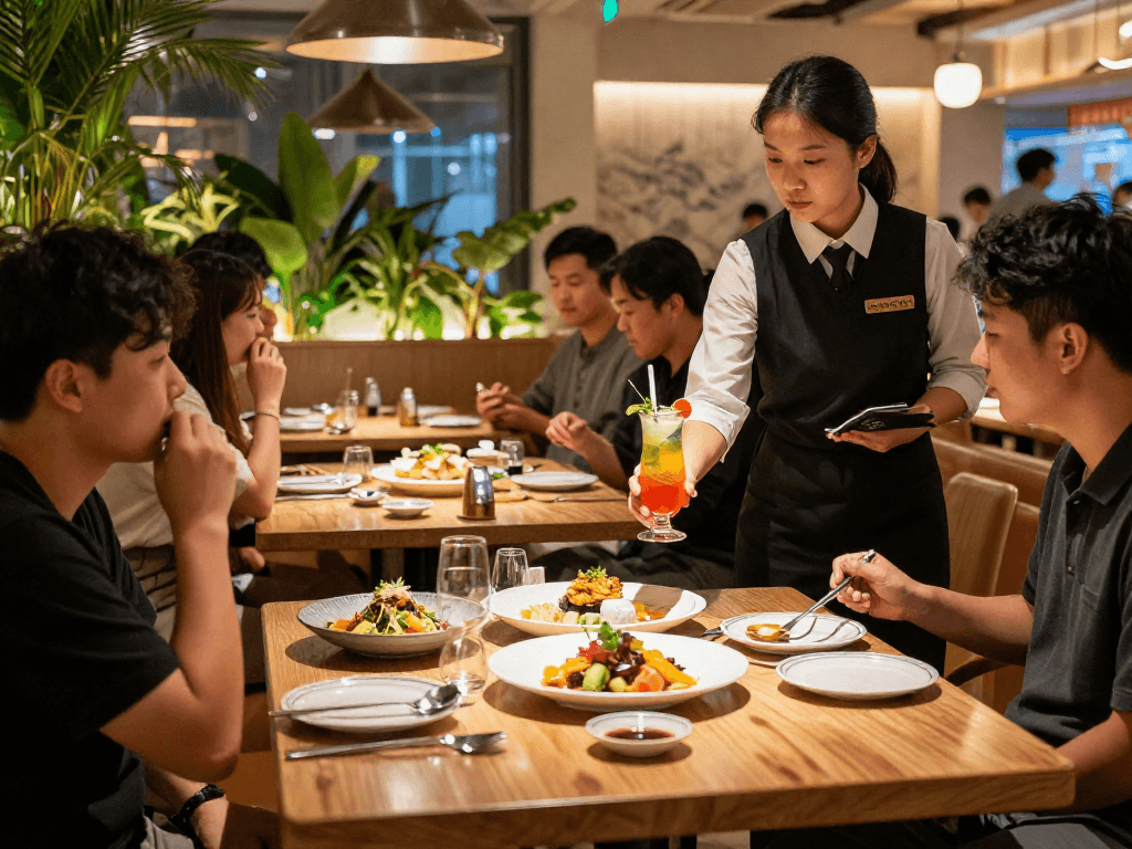강남 달토에서 훌륭한 요리를 즐기는 고급스러운 레스토랑의 내부 모습