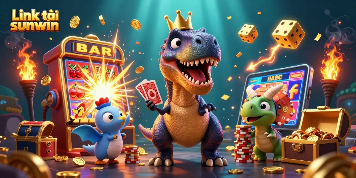 Play exciting games with Link tải sunwin, featuring animated characters and rich casino elements.