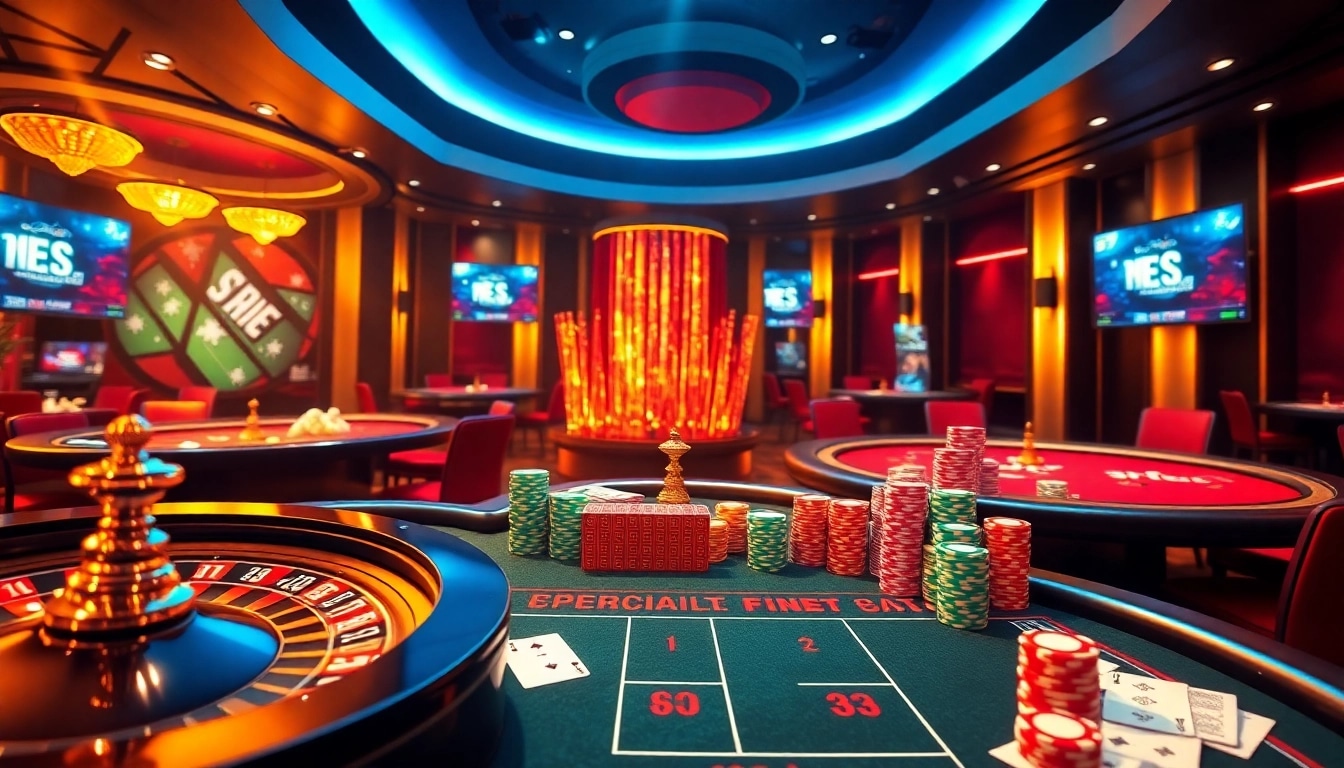 Experience thrilling online gambling with www.indibet, showcasing a vibrant casino atmosphere featuring roulette and poker games.