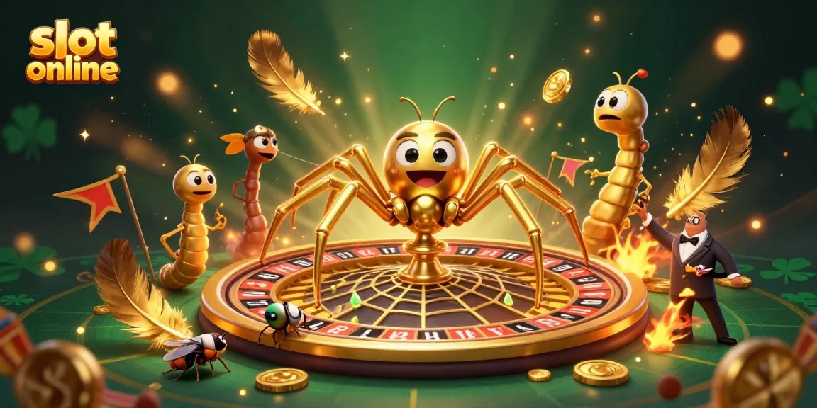 Experience thrilling slot online action with a golden web of games, spinning towards jackpots.