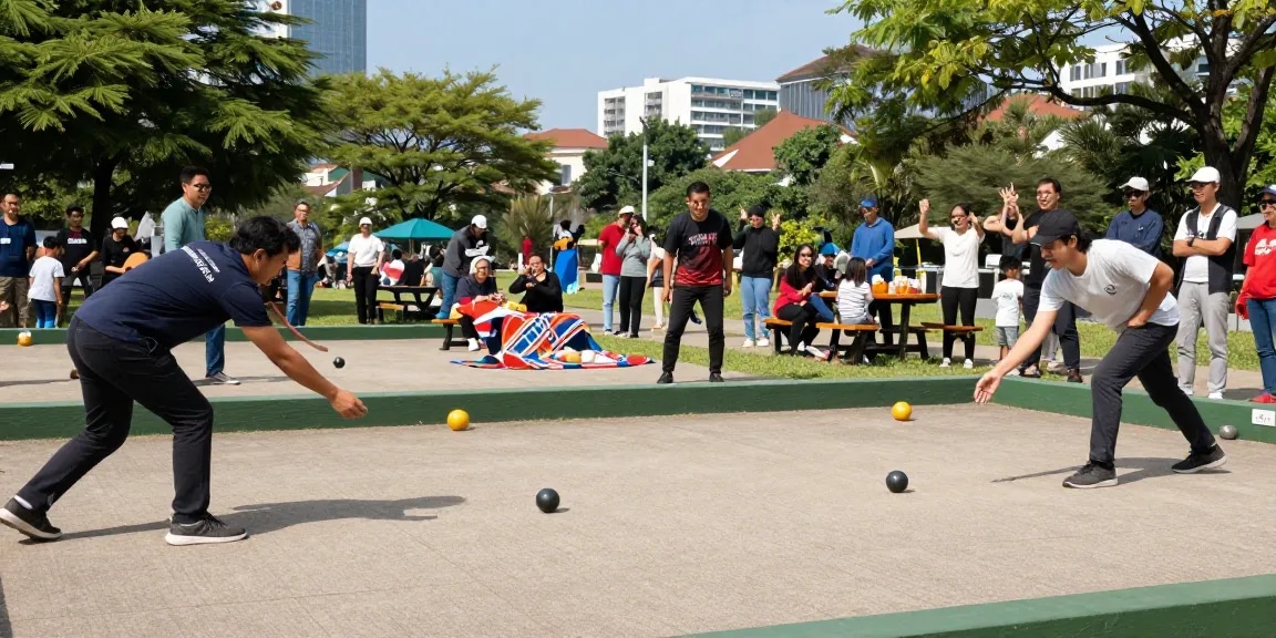 Lapangan petanque di fopikotamanado.org dengan pemain dari berbagai latar belakang bersaing secara sportif.