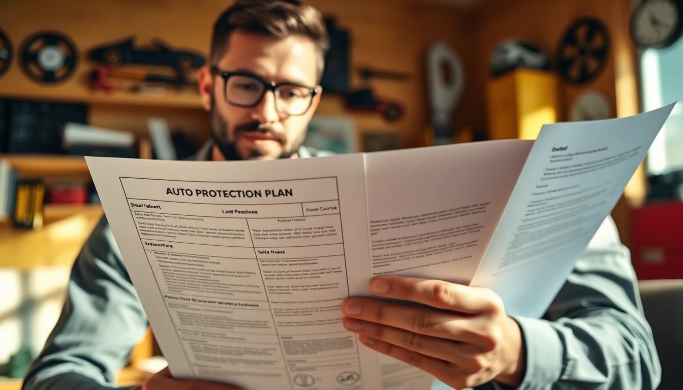 Reviewing an auto protection plan in a home office with a warm atmosphere.