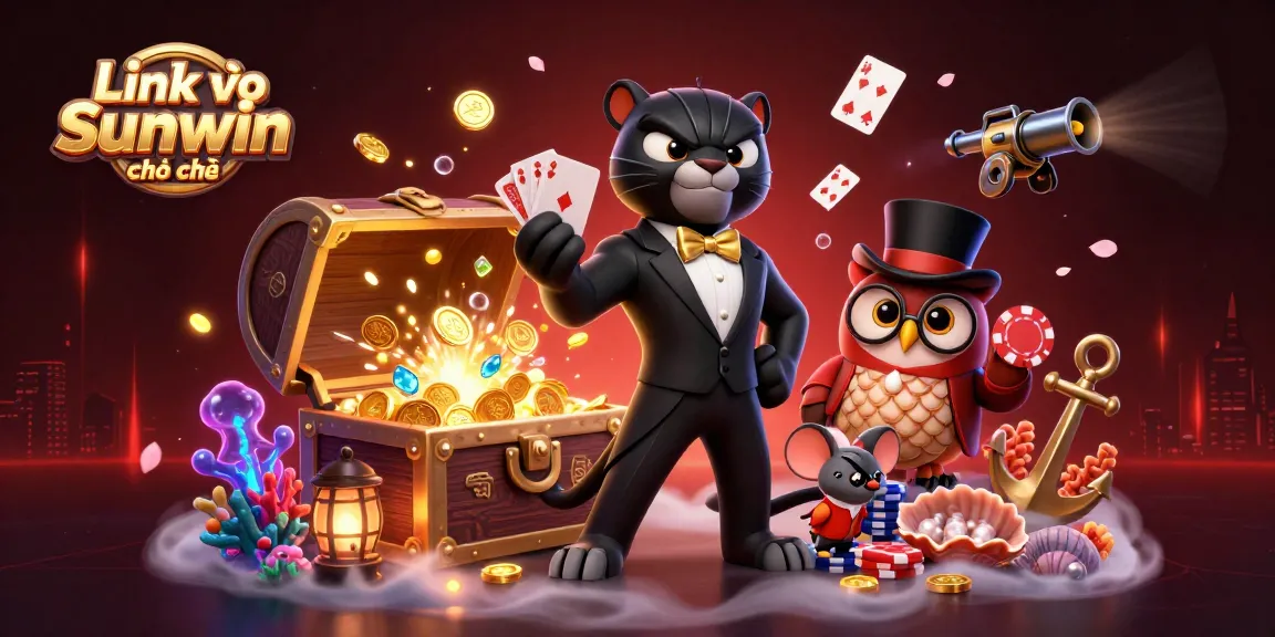 Celebrate with Link vào Sunwin chính thức as a stylish panther deals cards amidst a vibrant casino scene.