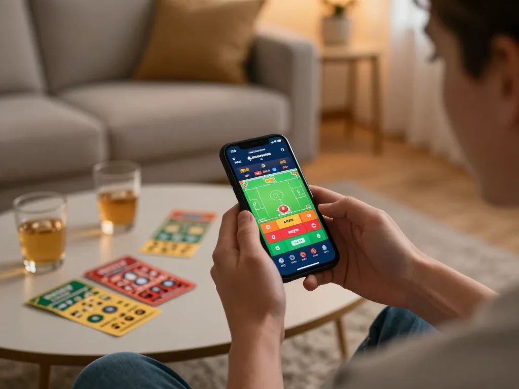 Engaging with CM88 LINK on a smartphone for strategic mobile betting in a cozy home setting