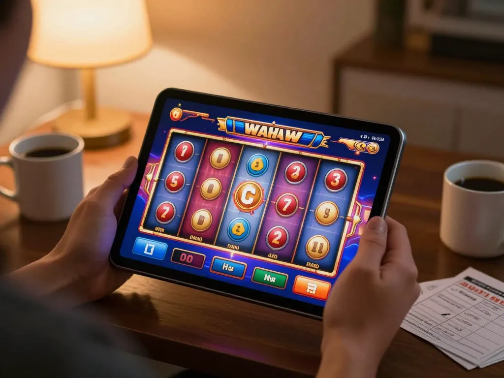 G28 trang chủ showcasing online slot gaming excitement on tablet in a cozy setting