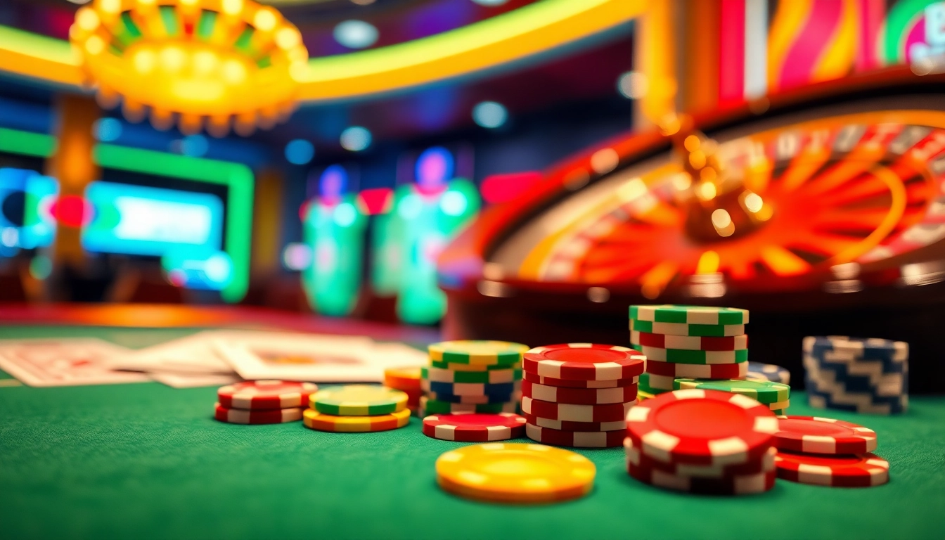 Engaging scene at a Non gamstop casino Uk featuring vibrant casino chips and attractive gaming table.