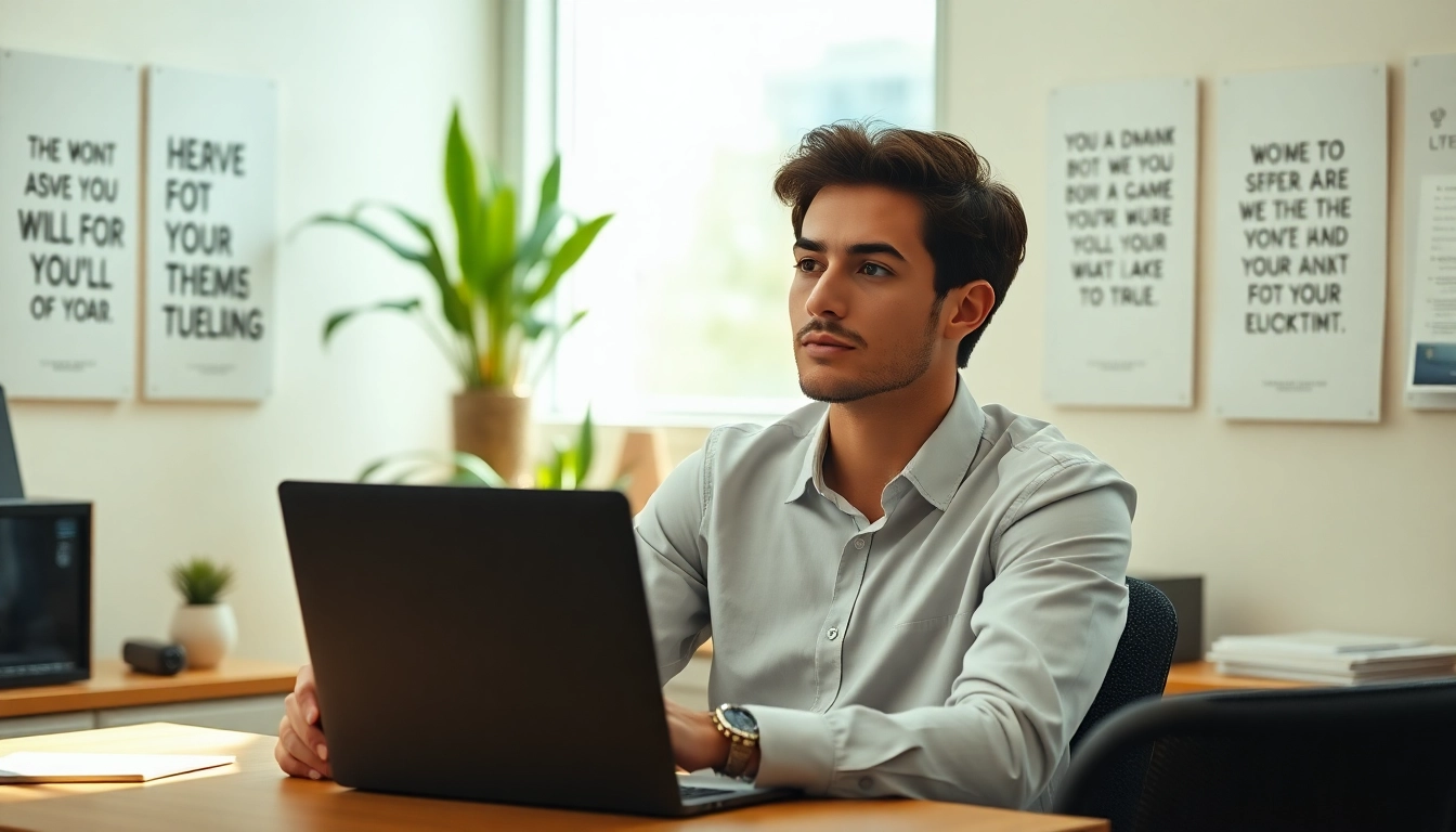 Find my true calling through focused reflection in a serene office setting.