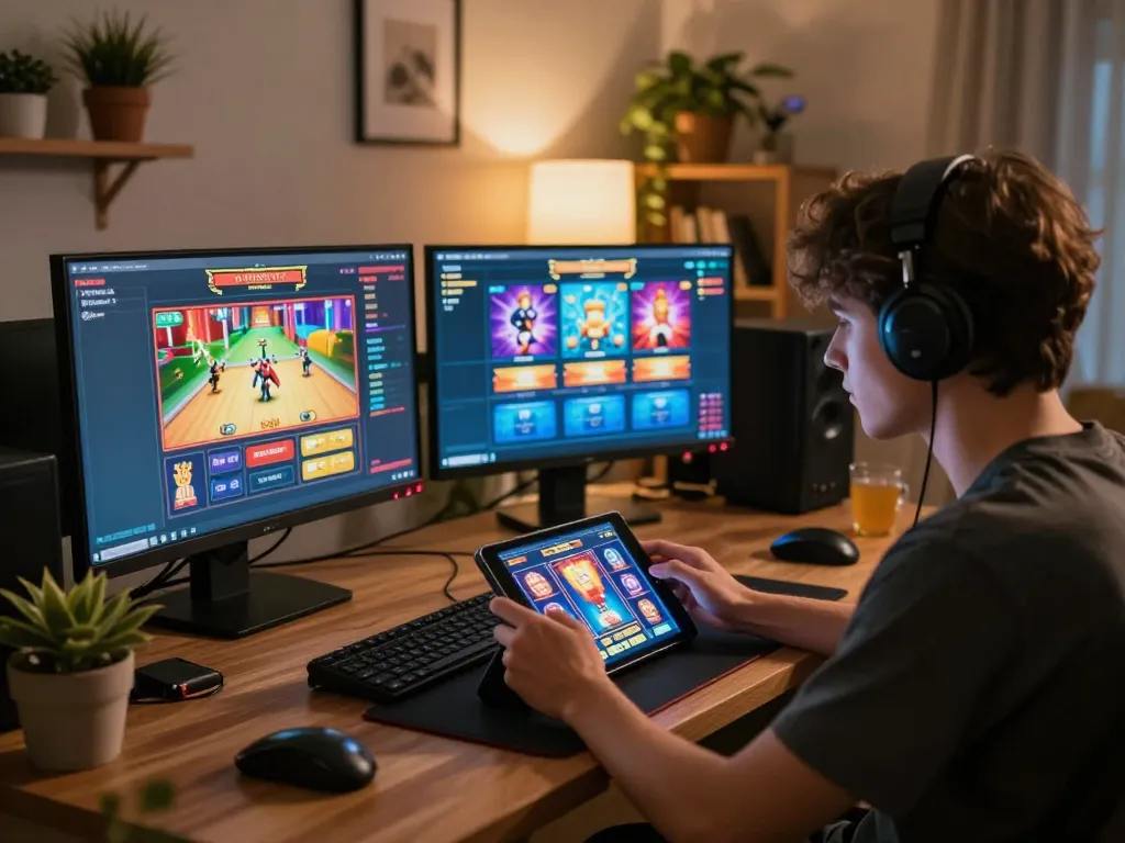 Person enjoying online b52 slots at home, showcasing tablet gaming setup in cozy environment