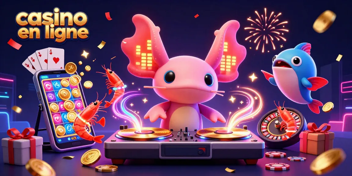 Jouez à des jeux de casino en ligne avec une scène festive animée mettant en vedette des personnages colorés.