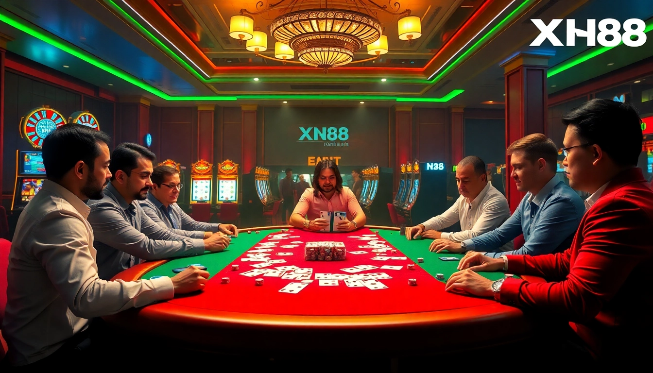 Experience excitement with XN88 in a luxurious casino poker scene filled with vibrant colors.