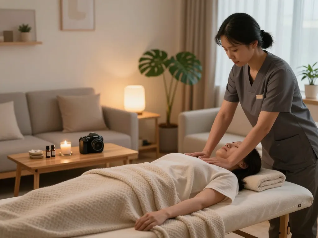 Relaxing atmosphere for 부천 출장마사지 therapy session in a serene home.