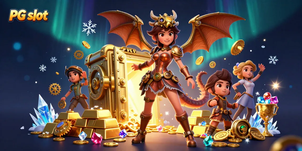Experience thrilling PG slot action with steampunk characters amidst golden treasures and dynamic game elements.