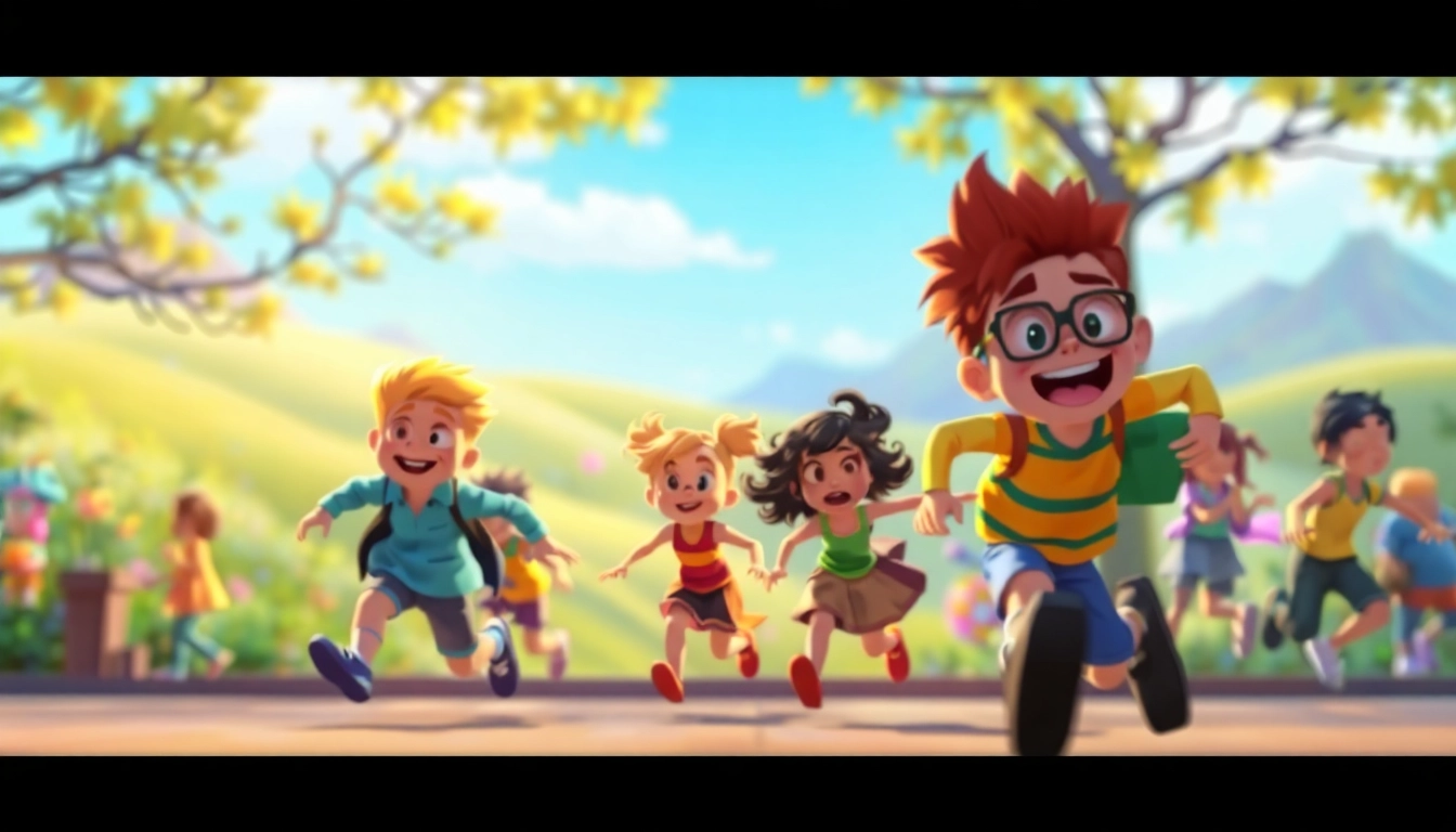 Erstelle fesselnde 2D Animation Grafiken mit bunten Charakteren und lebhaften Hintergründen.