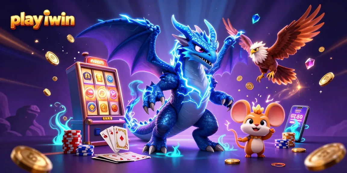 Play iwin and win big with exciting slot games in a vibrant 3D casino scene.