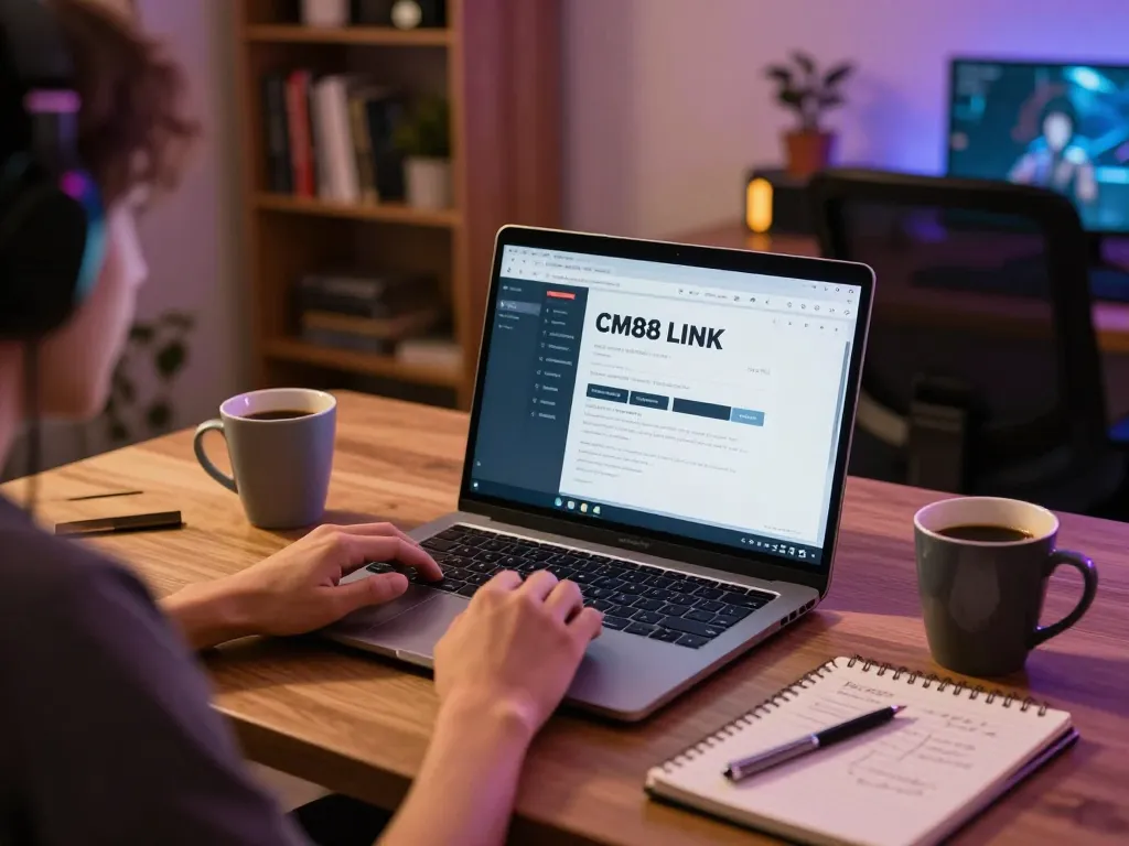 Engaging with CM88 LINK on a laptop for online gaming in a cozy space