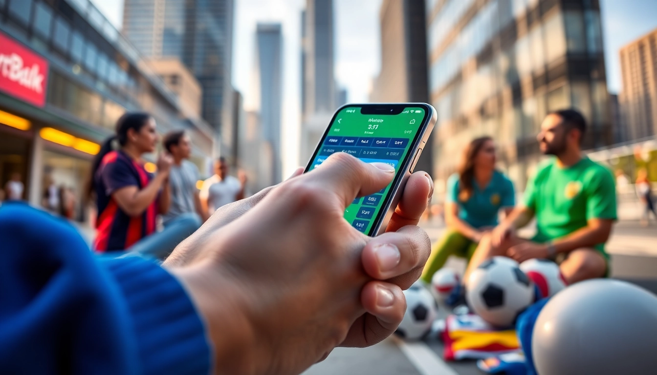Engage with sports betting apps India interface on a smartphone showcasing vibrant urban excitement.