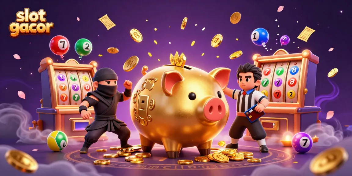 Experience thrilling slot gacor action with a golden piggy bank sumo wrestler shaking coins everywhere.