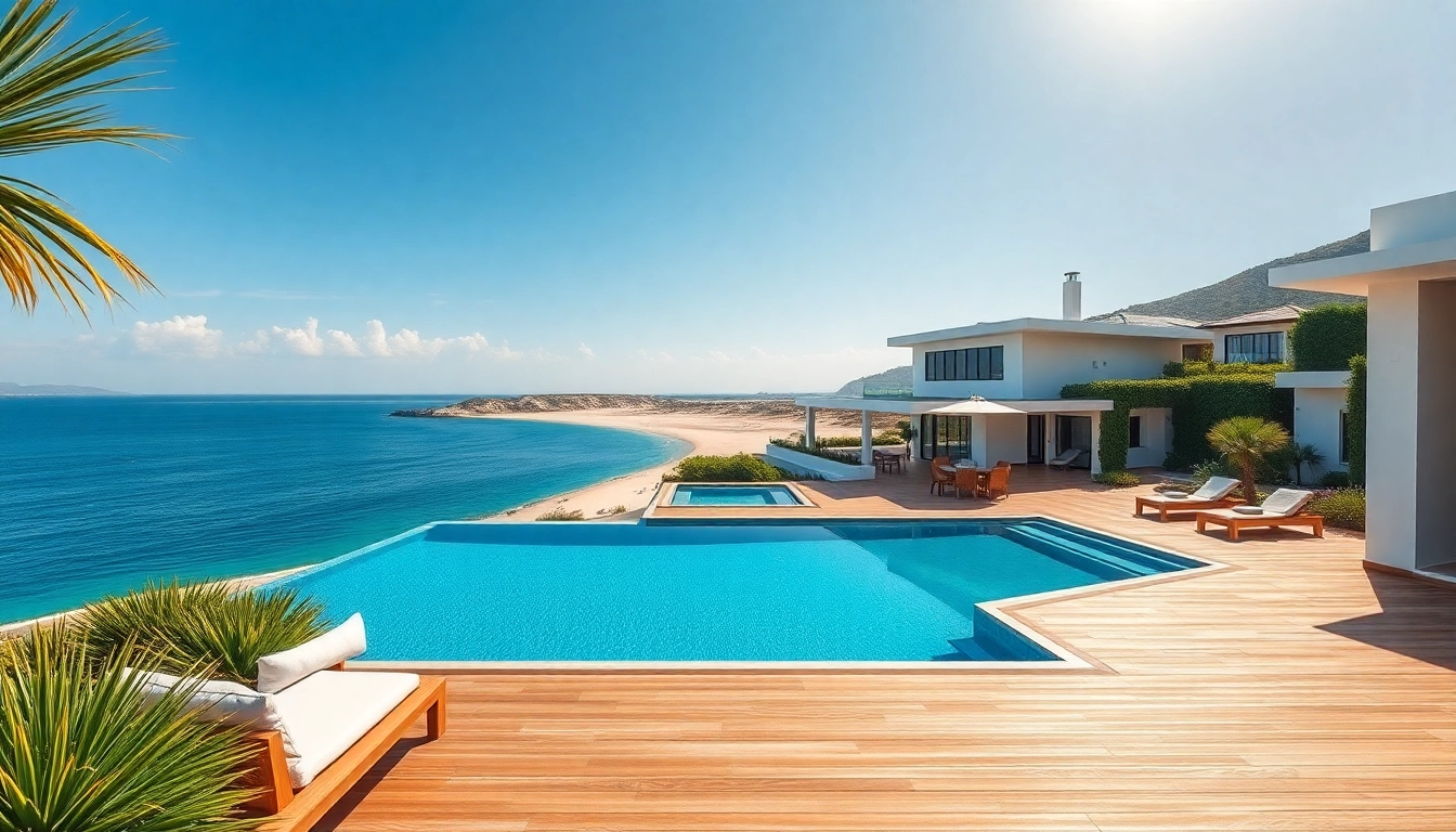 Stunning modern villa showcasing alanya turkey homes for sale against a vibrant coastal backdrop.