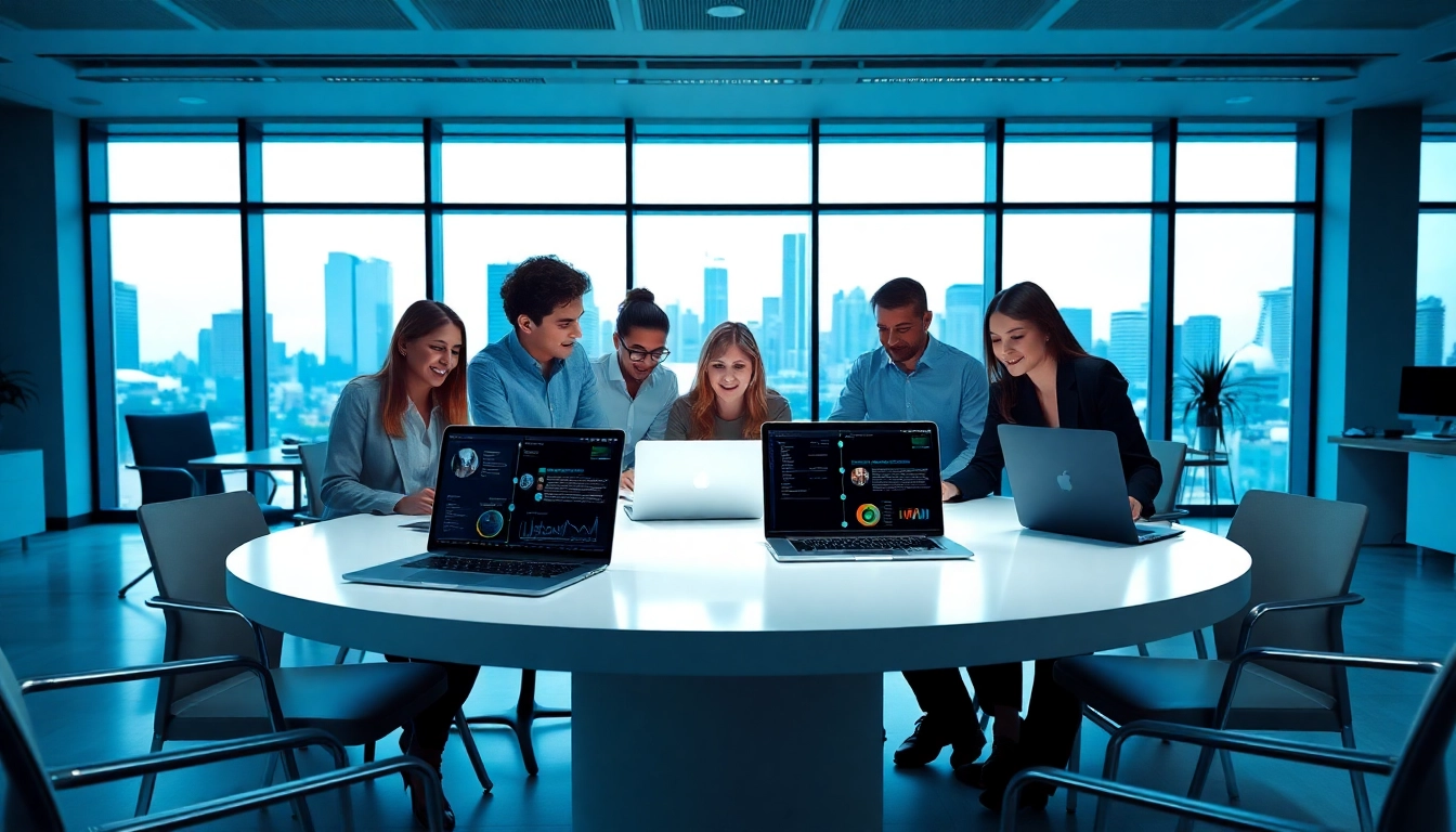 Team collaborating with an enterprise assistant platform in a modern office setting