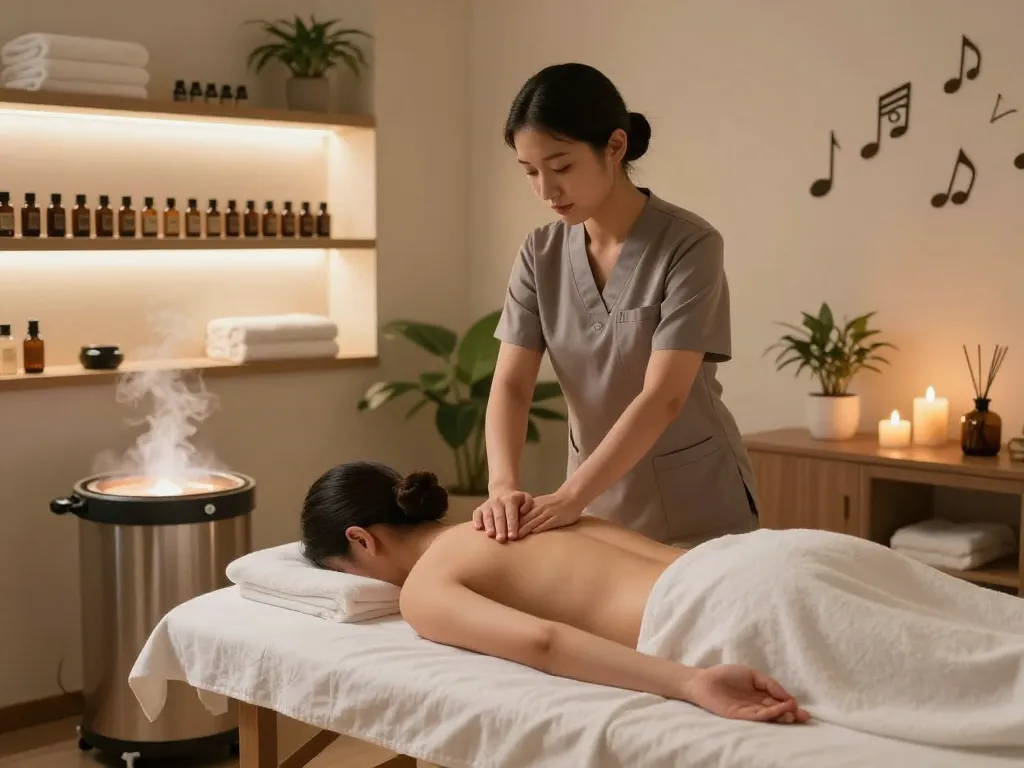 Indulging in a soothing 동대문스웨디시 massage therapy session in a tranquil spa environment.