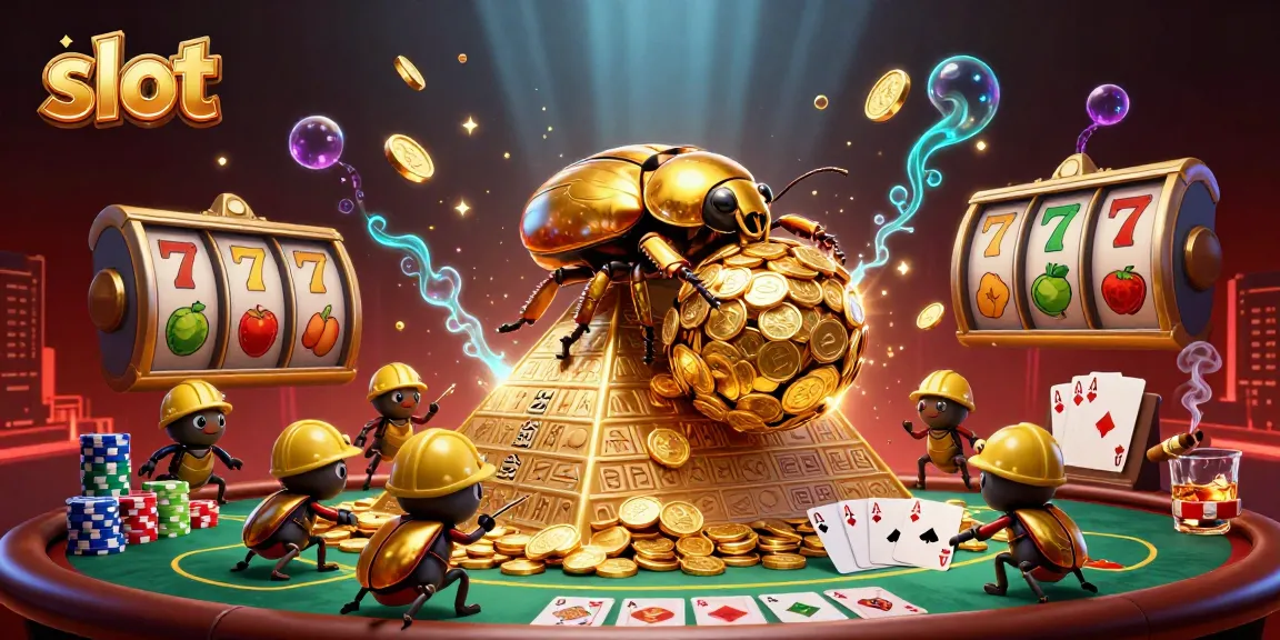 Menggulung koin emas di slot, simbol kasino terukir pada piramida, atribut permainan