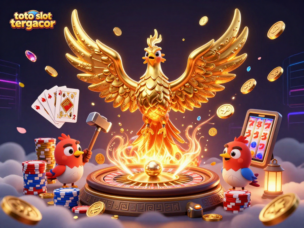 Experience the excitement of toto slot tergacor with dynamic golden coins and a phoenix in a vibrant 3D scene.