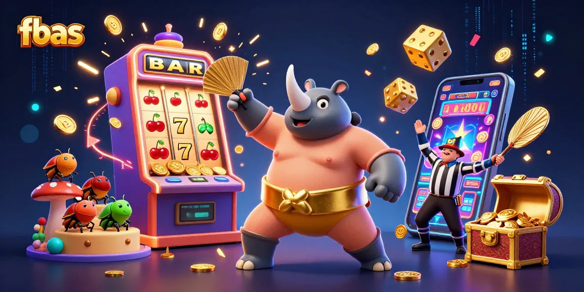 Experience the excitement at fbas with a vibrant casino scene featuring a sumo beetle champion surrounded by rich jackpot elements.