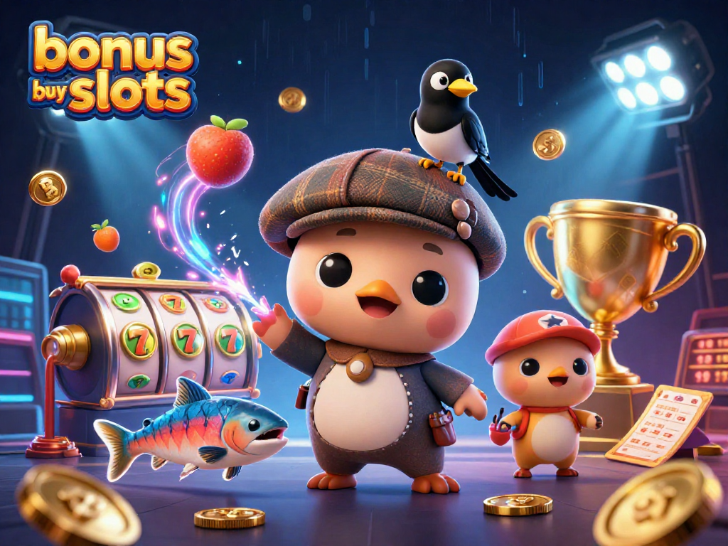 Engage with the excitement of bonus buy slots featuring dynamic character elements and colorful illustrations.