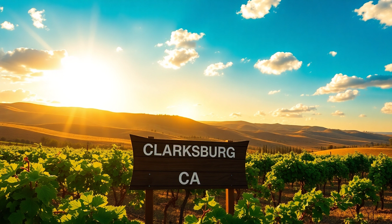 Clarksburg CA weather reflecting sunny vineyard landscape with clear skies and warm sunlight.