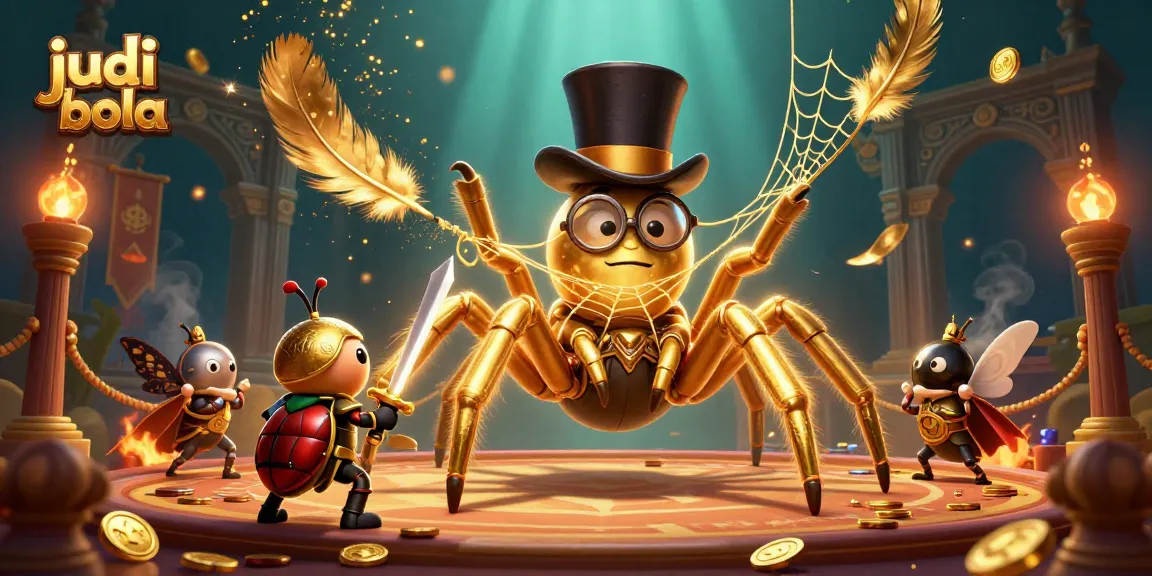 Experience judi bola excitement in a vibrant 3D scene with a brave beetle knight and a golden tarantula.