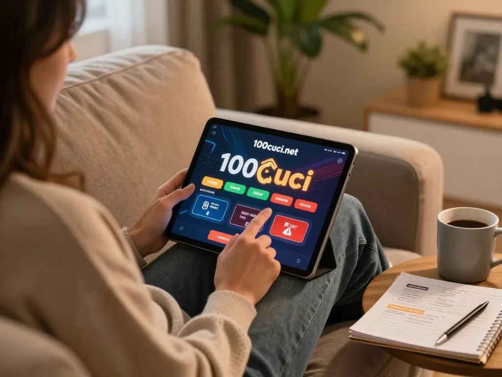 Menikmati aksi permainan langsung di aplikasi 100cuci.net dari suasana rumah yang selesa dengan kopi.