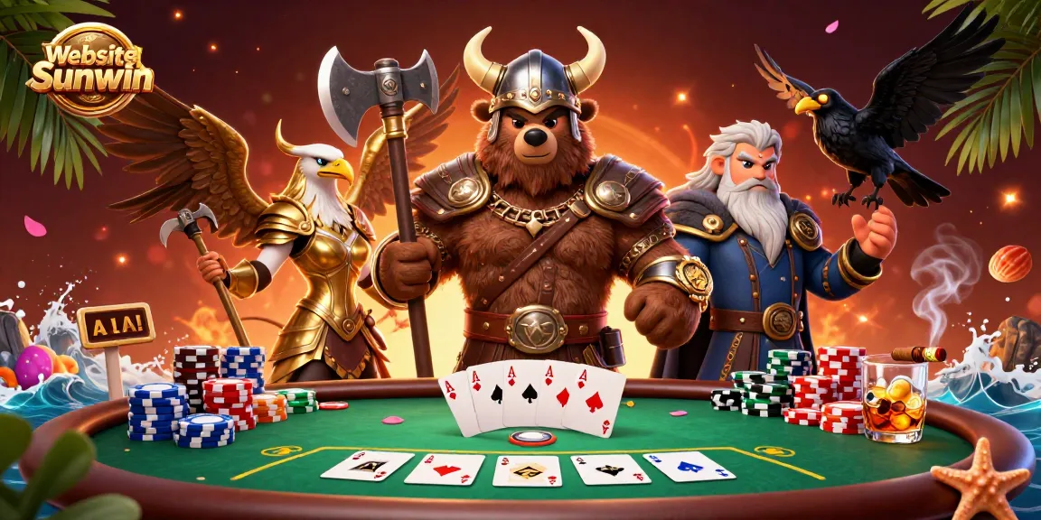 Experience excitement at Website Sunwin with high-stakes poker, featuring vibrant characters and elements.