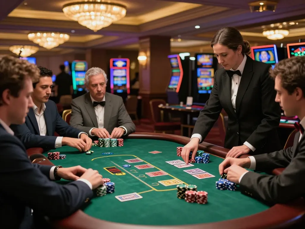 Players engaging at a blackjack table in a luxurious casino where sc88 strategies come to life through gameplay