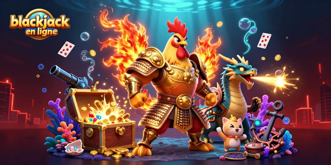 Découvrez le blackjack en ligne avec cette illustration dynamique montrant des personnages de casino et des éléments de jeu.