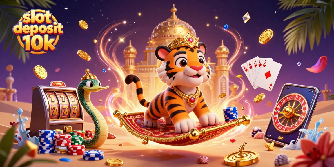 Experience the excitement of slot deposit 10k amidst cascading coins and vibrant casino scenes