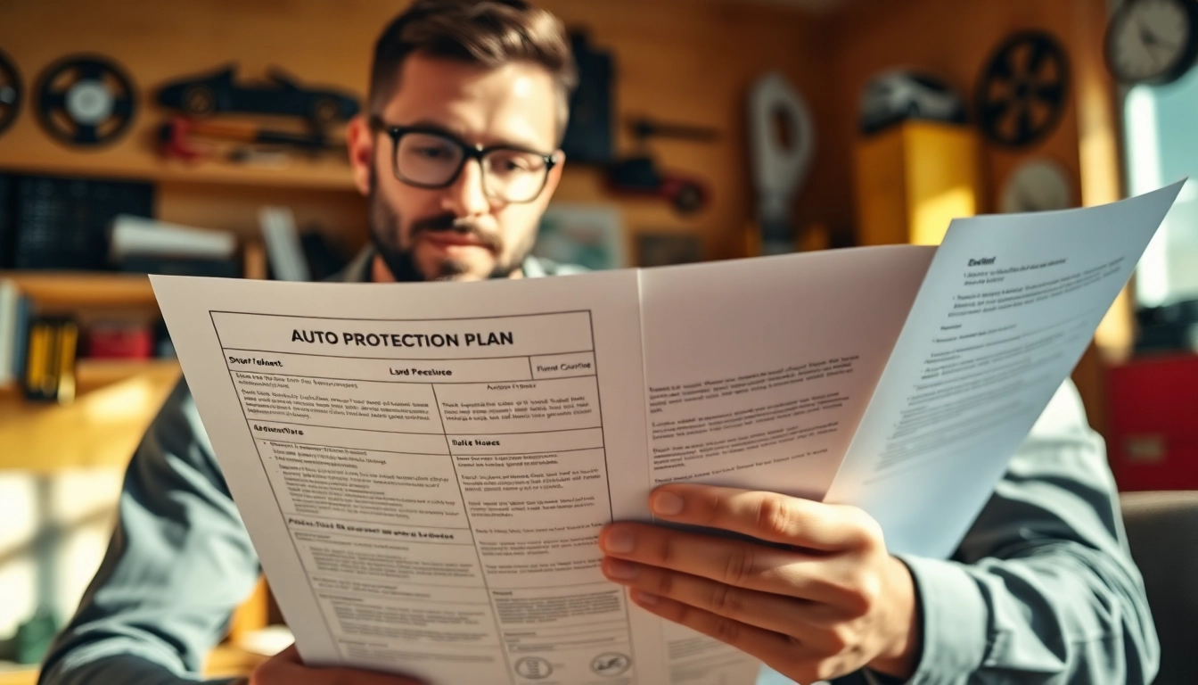 Reviewing an auto protection plan in a home office with a warm atmosphere.