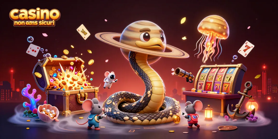 Giocatori scommettono nei casinò non AAMS sicuri, con simboli di slot e tesori d'oro in un'illustrazione vivace.